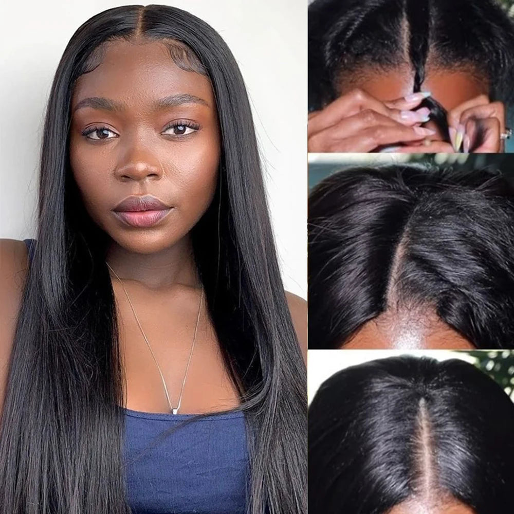 Straight V Part Wig Human Hair Glueless Brazilian Bone Straight Human Hair Wigs for Women V Part No Glue Wigs On Sale 30 36inch
