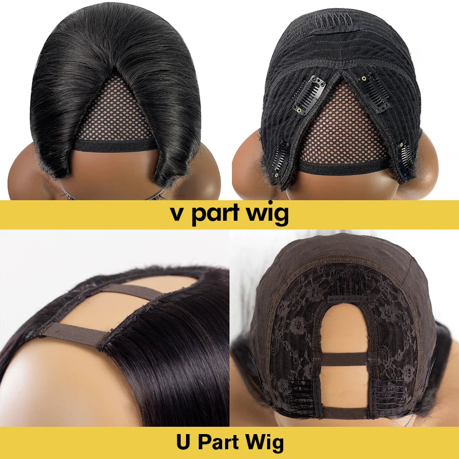 Straight V Part Wig Human Hair Glueless Brazilian Bone Straight Human Hair Wigs for Women V Part No Glue Wigs On Sale 30 36inch